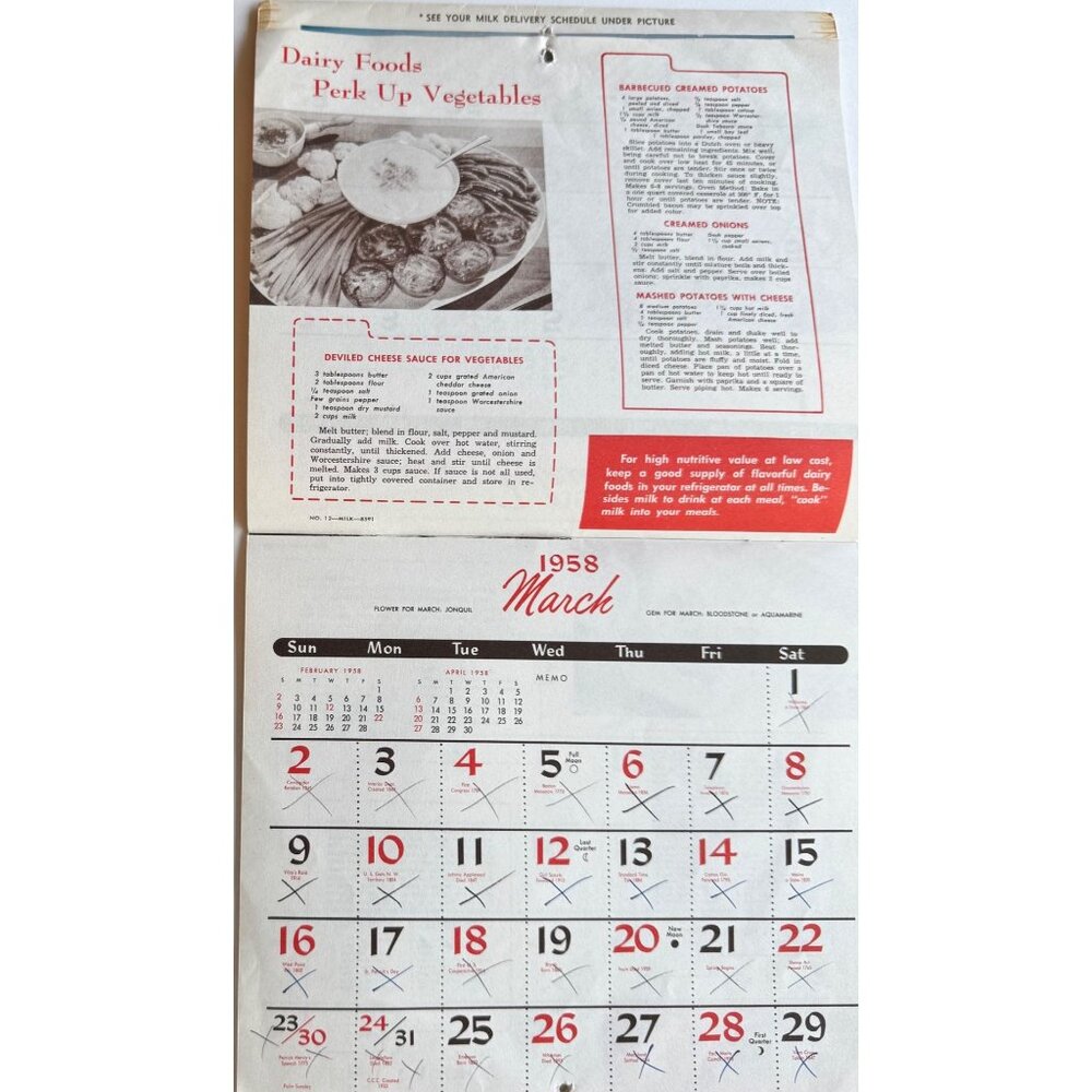 1958 Barton Christmas Holiday Dairy  Wall Calendar Coshocton Ohio Vintage 1950s - Picture 8 of 16